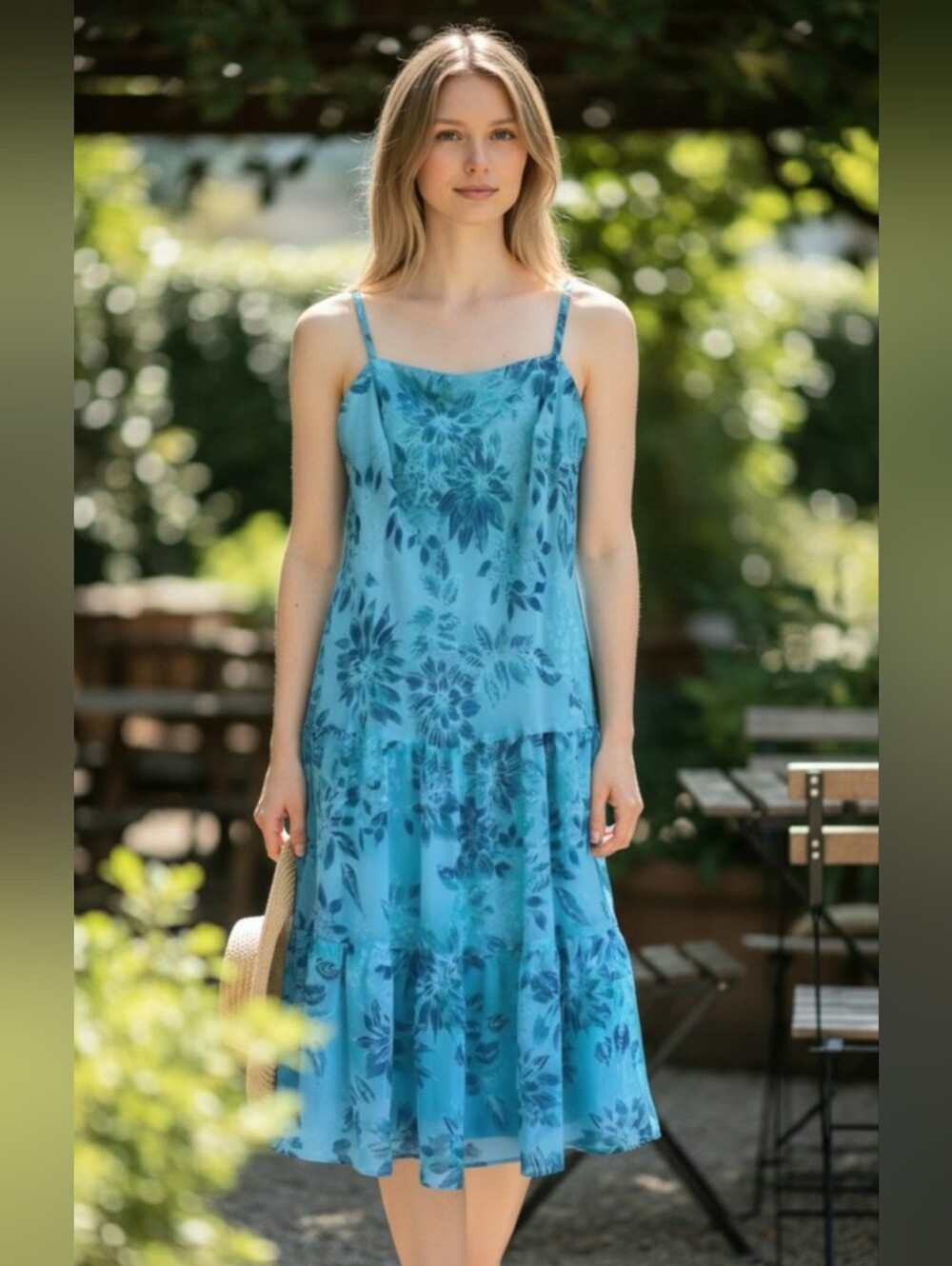 K Studio Collection Floral Blue Spaghetti Strap Dress